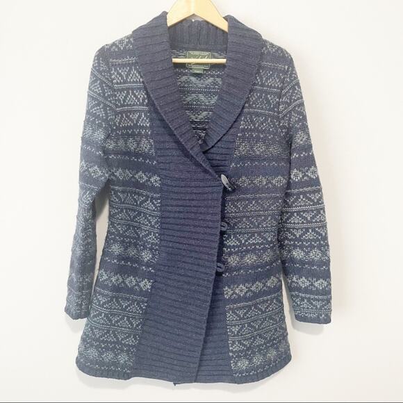 Woolrich blue toggle sweater cardigan lambs wool warm size medium - Picture 7 of 7